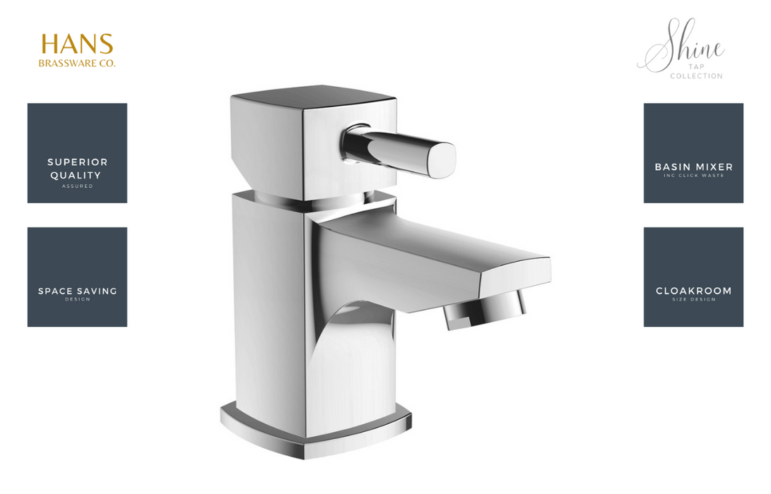 Hans Brassware Co. - Shine - Cloakroom Basin Mixer Bathroom Tap & Click Clack Waste - Chrome