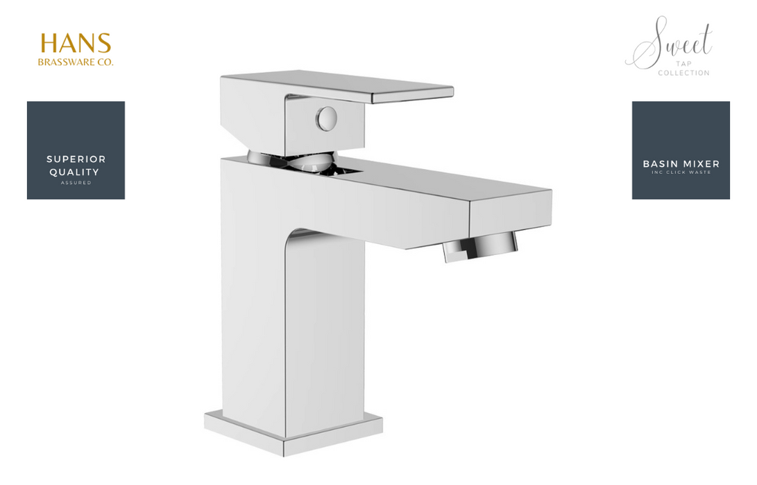 Hans Brassware Co. - Sweet - Basin Mixer Bathroom Tap & Click Clack Waste - Chrome