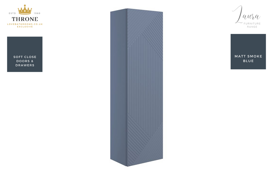 Throne - Laura - 350mm Wall Hung 1 Door Tall Unit - Matt Smoke Blue