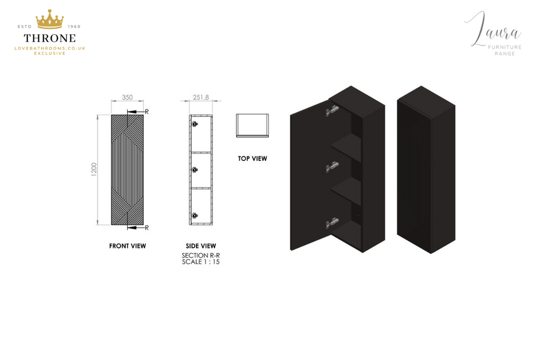 Throne - Laura - 350mm Wall Hung 1 Door Tall Unit - Matt Graphite