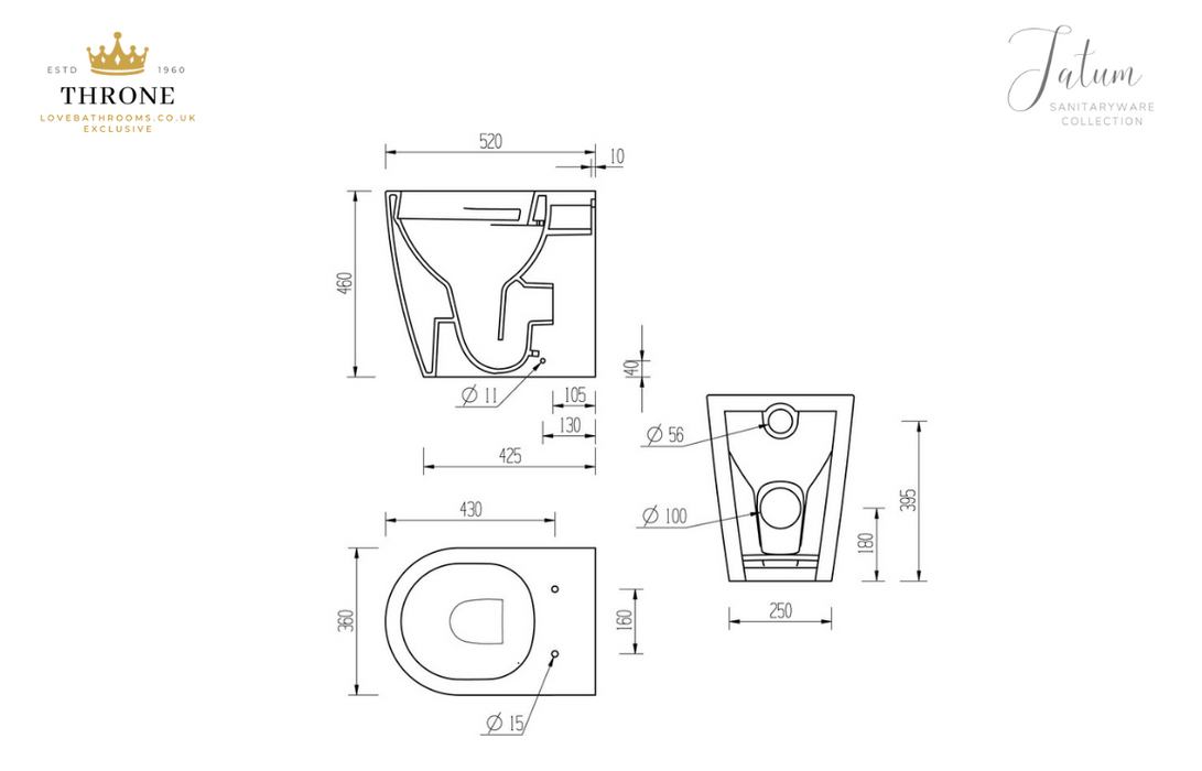 Throne - Tatum - Rimless Back To Wall Comfort Height WC & Soft Close Seat