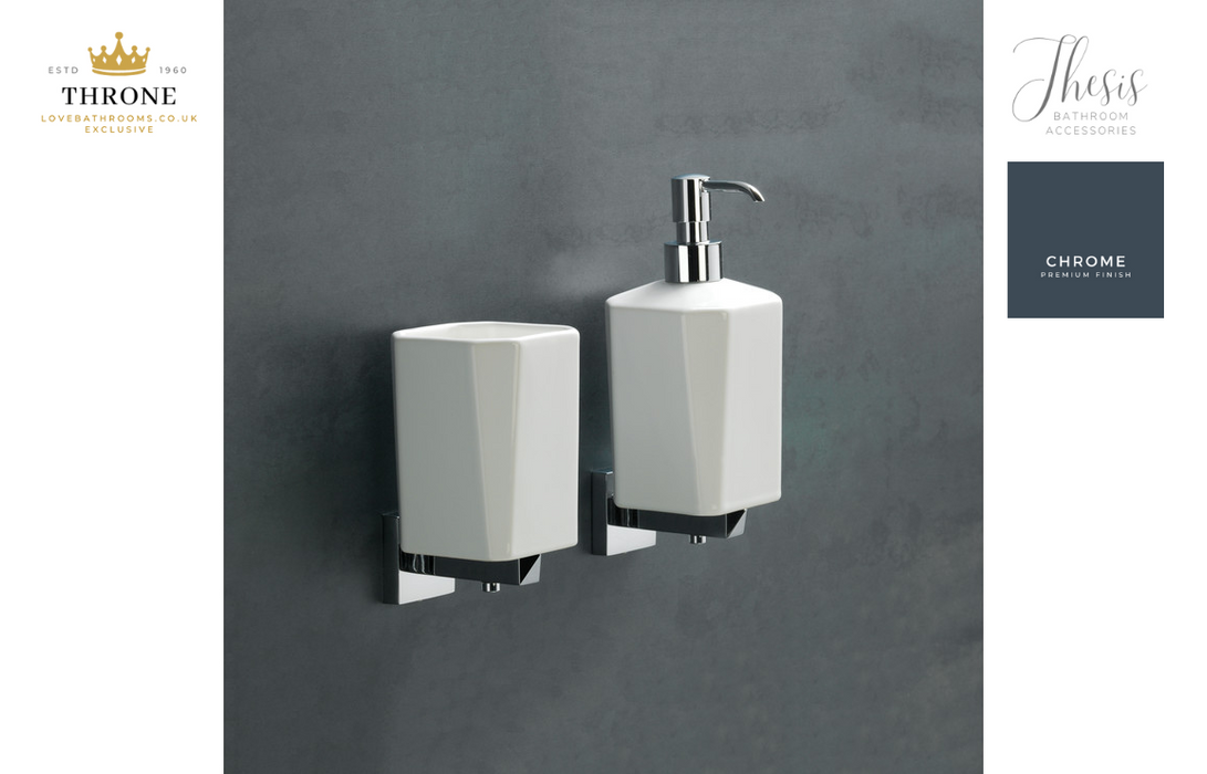 Throne - Thesis - Wall Mounted Soap Dispenser - Chrome & White Bathroom Accessory