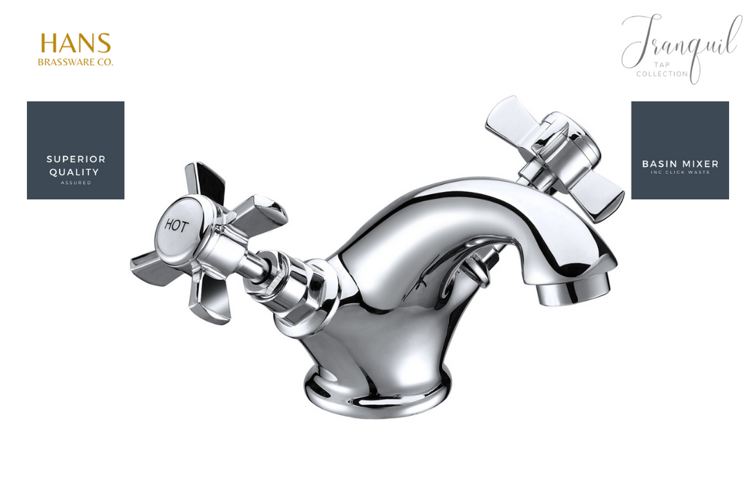 Hans Brassware Co. - Tranquil - Basin Mixer Bathroom Tap & Click Clack Waste - Chrome