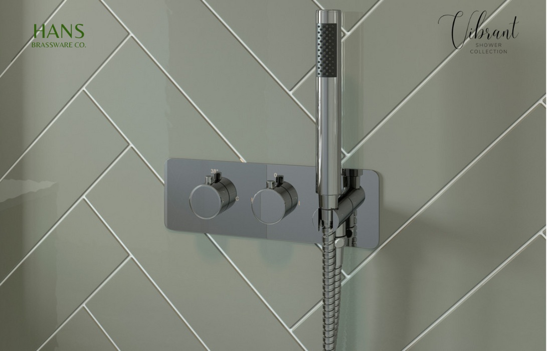 Hans Brassware Co. - Vibrant Shower Pack One - Twin Control Two Outlet Shower Valve Kit Round - w/Handset & ABS Overhead