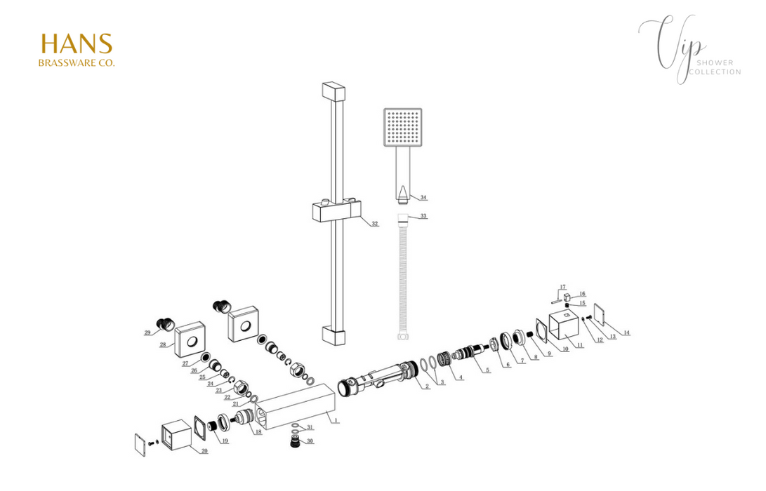 Hans Brassware Co. - VIP - Cool Touch Thermostatic Bar Valve Mixer Shower