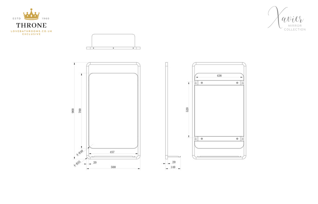 Throne - Xavier - 500mm Rectangle Bathroom Mirror with Shelf