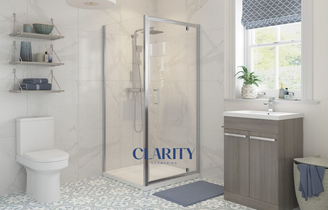 Clarity Showering Kiss - 700mm Pivot Shower Door - Chrome Frame