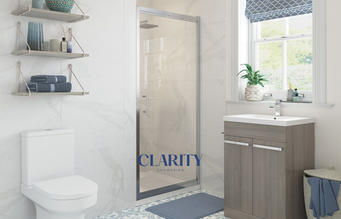 Clarity Showering Kiss - 700mm Pivot Shower Door - Chrome Frame