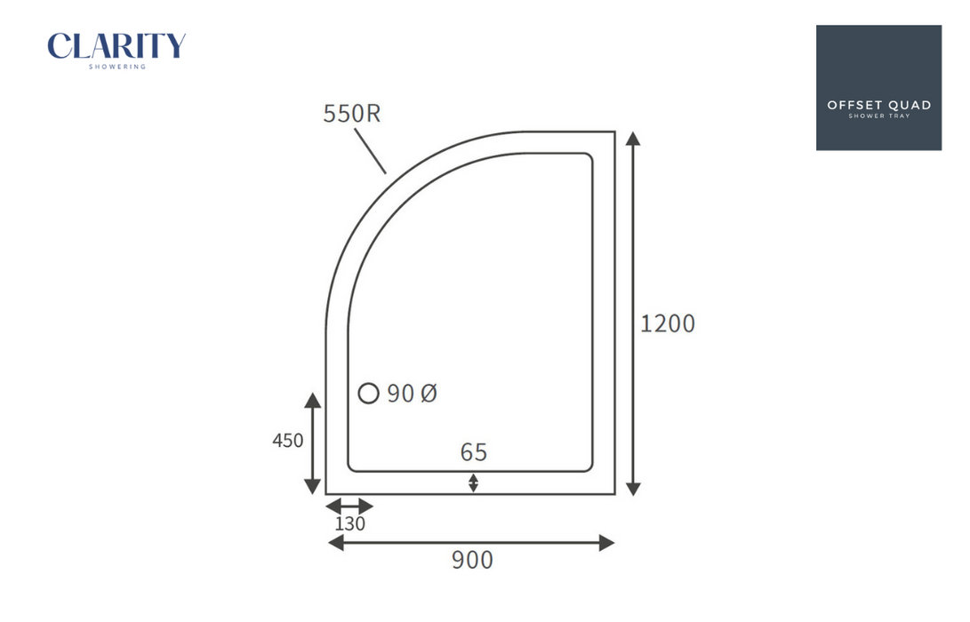 Clarity Showering - Deluxe Slimline Shower Tray - Offset Quadrant - Various Sizes