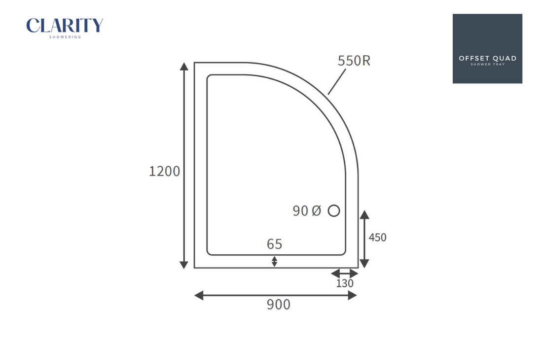 Clarity Showering - Deluxe Slimline Shower Tray - Offset Quadrant - Various Sizes