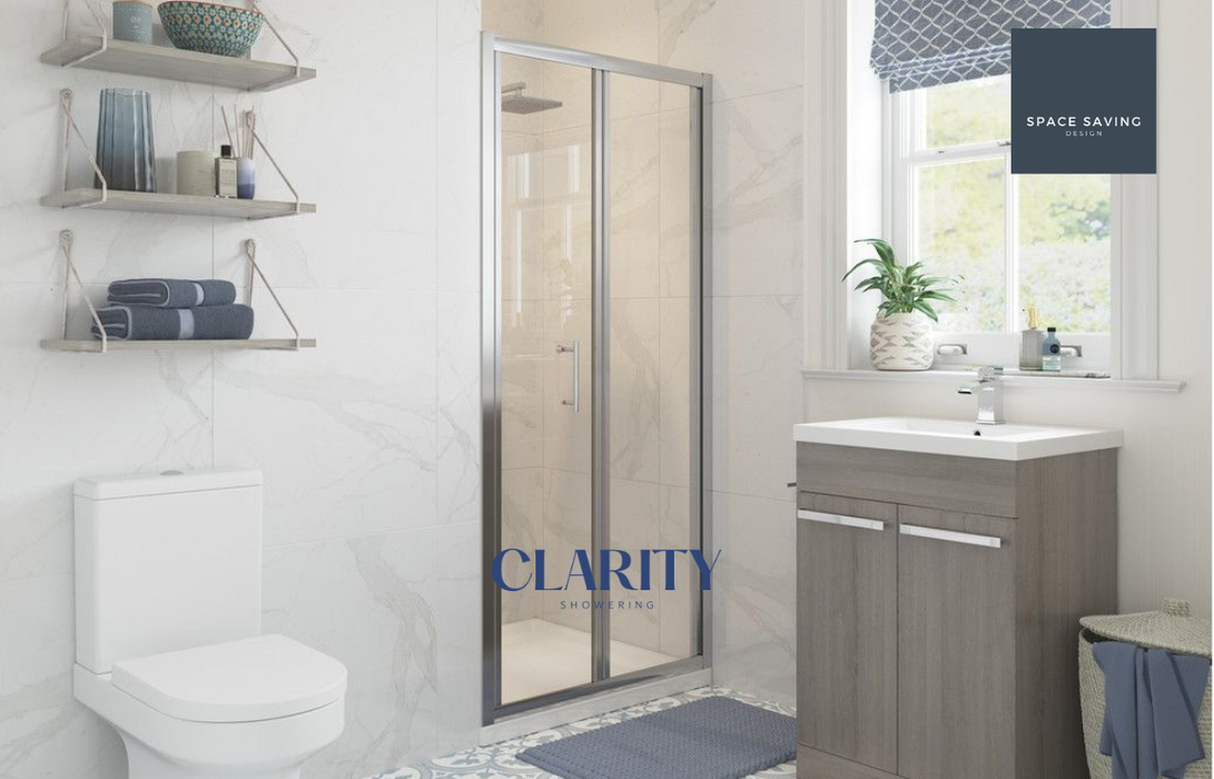 Clarity Showering Kiss - 800mm Bifold Shower Door - Chrome Frame