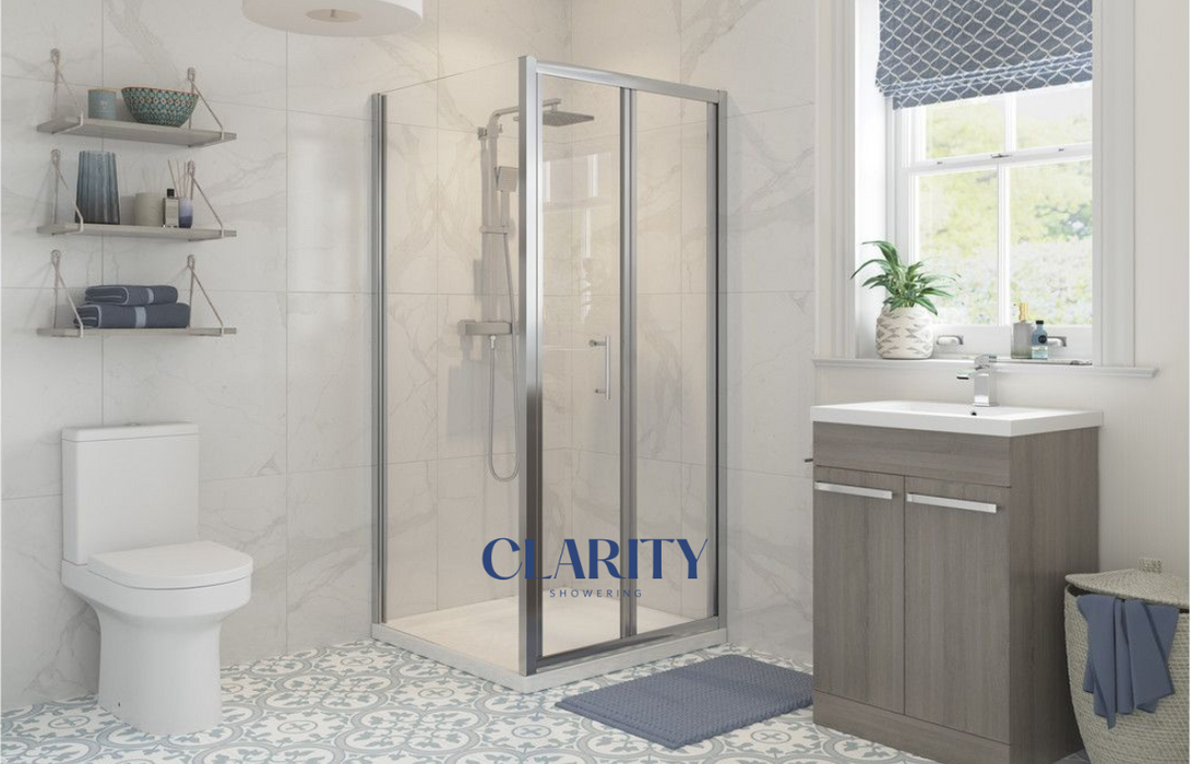 Clarity Showering Kiss - 700mm Bifold Shower Door - Chrome Frame