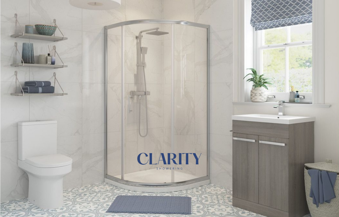 Clarity Showering - Kiss - 800mm 1 Door Quadrant Shower Cubicle - Chrome Frame