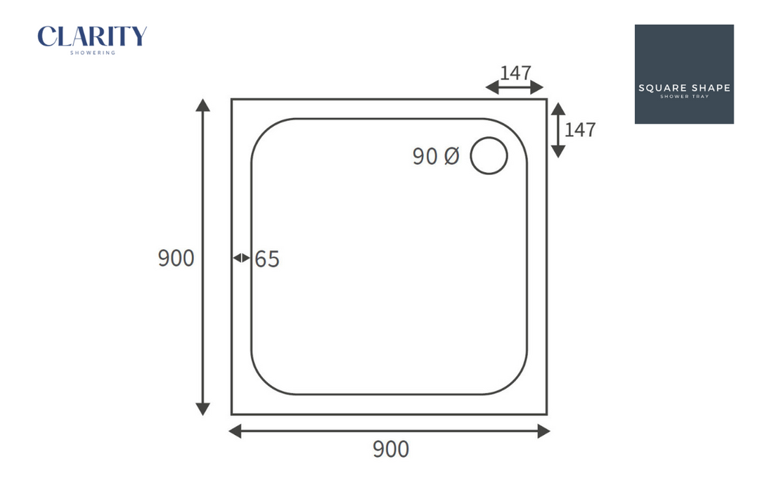 Clarity Showering - Deluxe Slimline Shower Tray - Square - Various Sizes