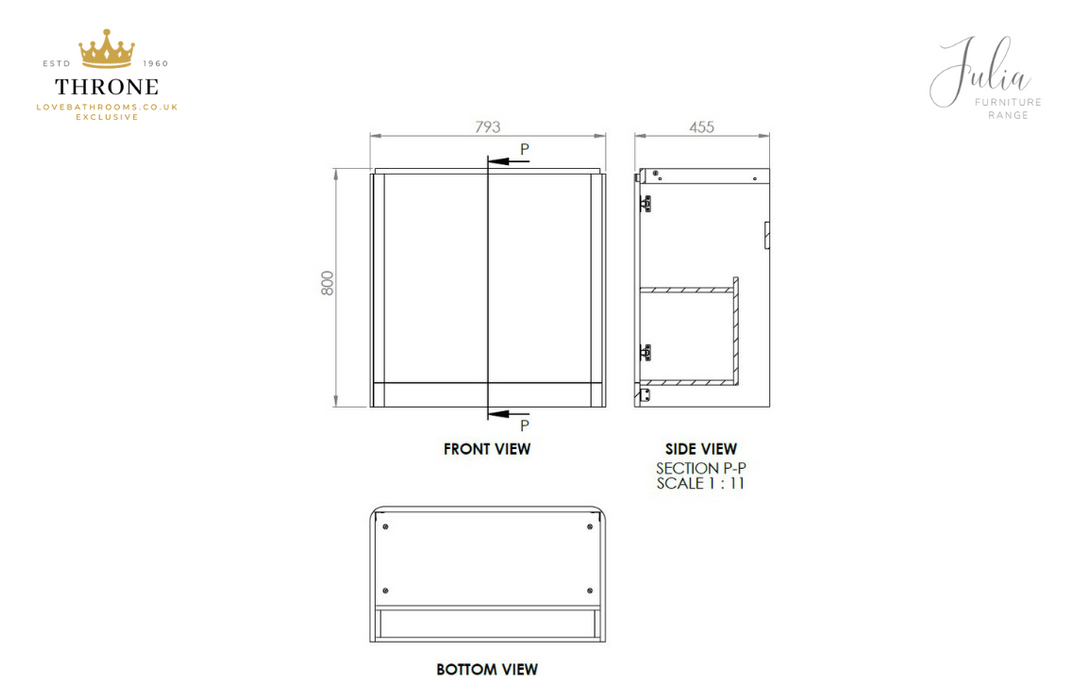 Throne - Julia - 800mm 2 Door Floor Standing Basin Unit - Matt Sage Green