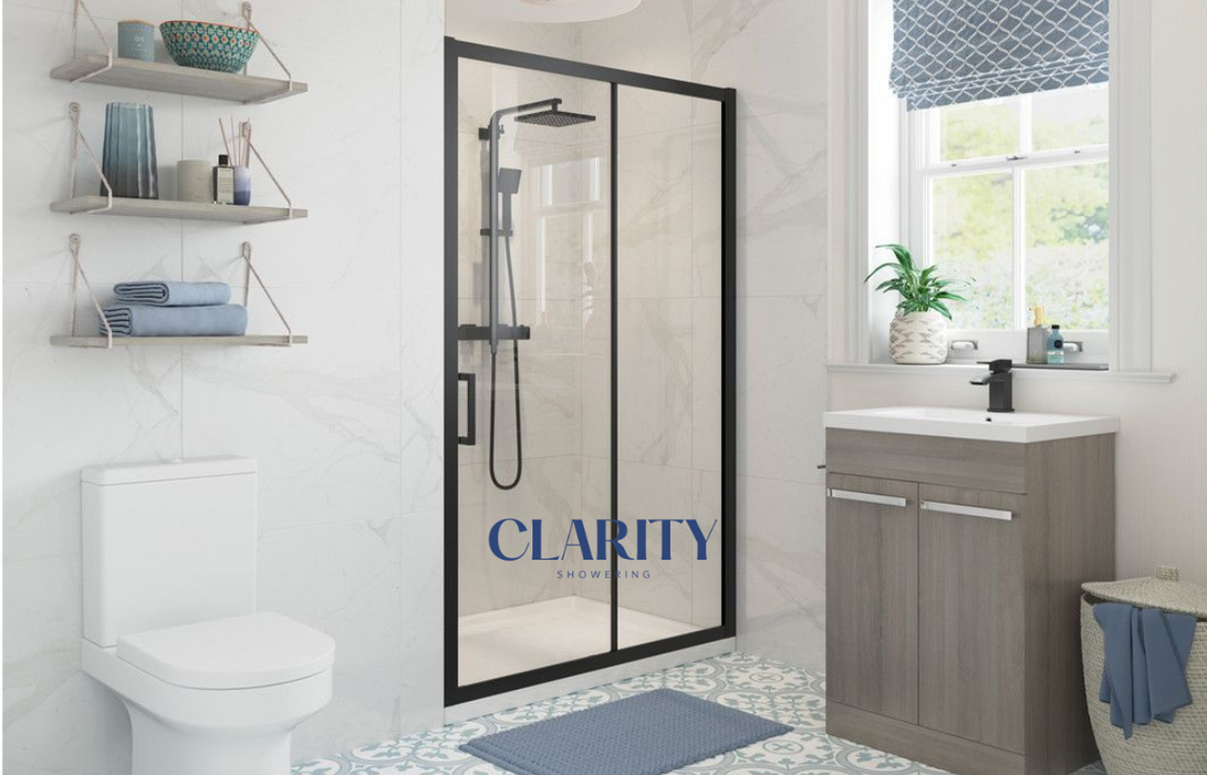 Clarity Showering - Kiss - 1000mm Sliding Shower Door - Black Frame