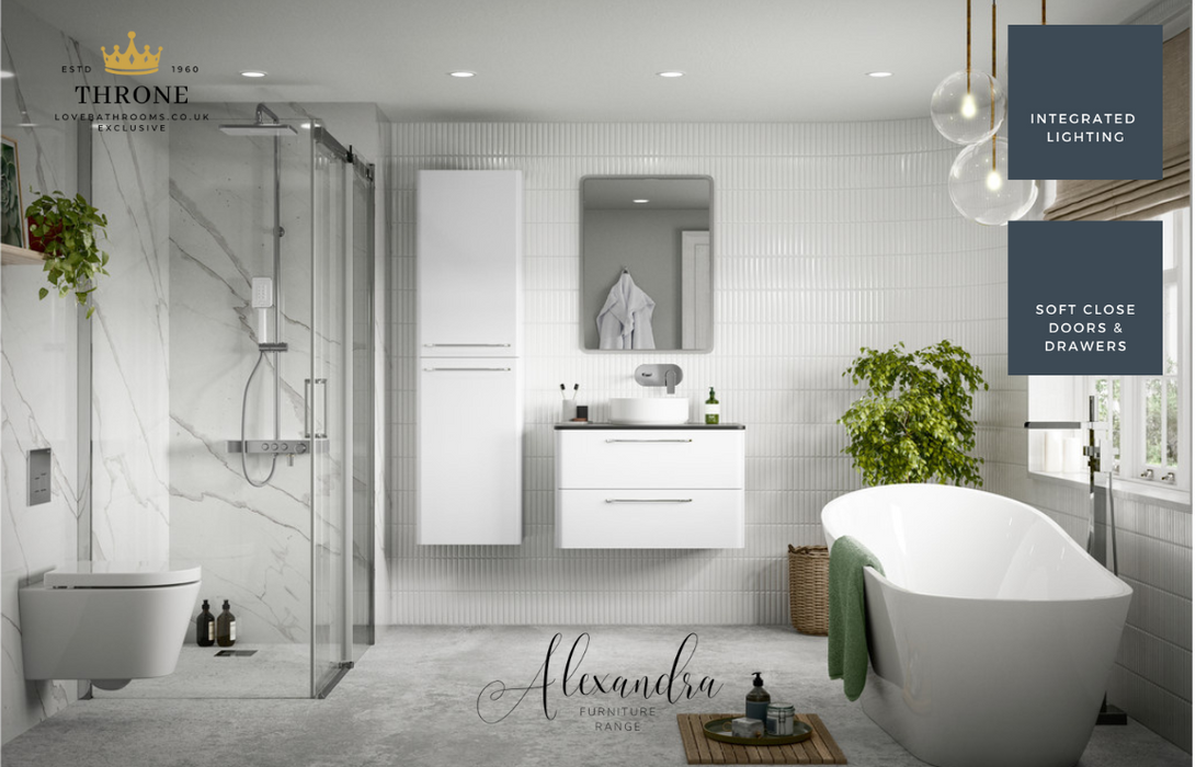 Throne - Alexandra - 610mm 2 Drawer Wall Unit & Basin - White Gloss