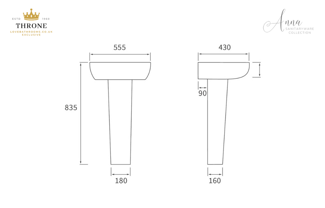 Throne - Anna - 555x430mm 1TH Basin & Full Pedestal