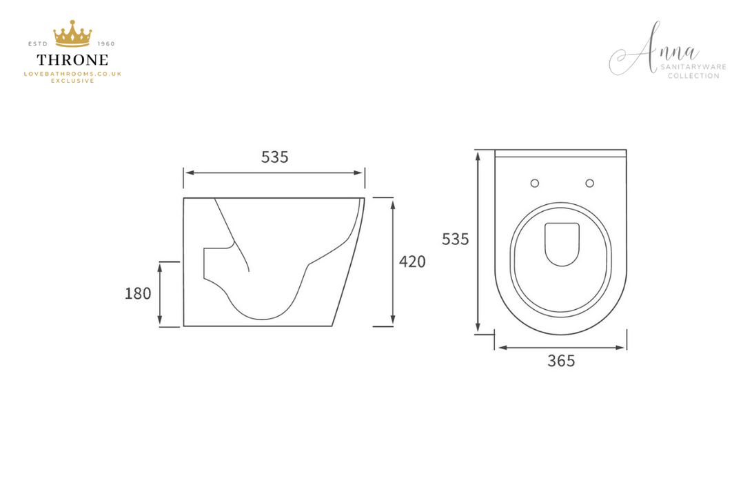 Throne - Anna - Back To Wall WC Toilet & Soft Close Seat