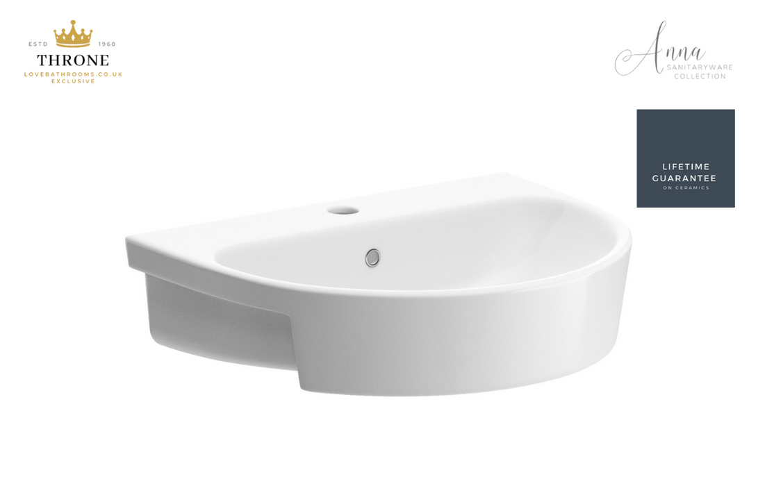 Throne - Anna - 555x435mm 1TH Semi Recessed Basin