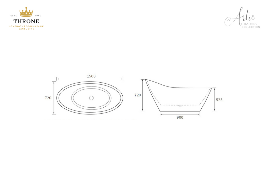 Throne - Artic - Freestanding Slipper Bath - 1500x720x720mm