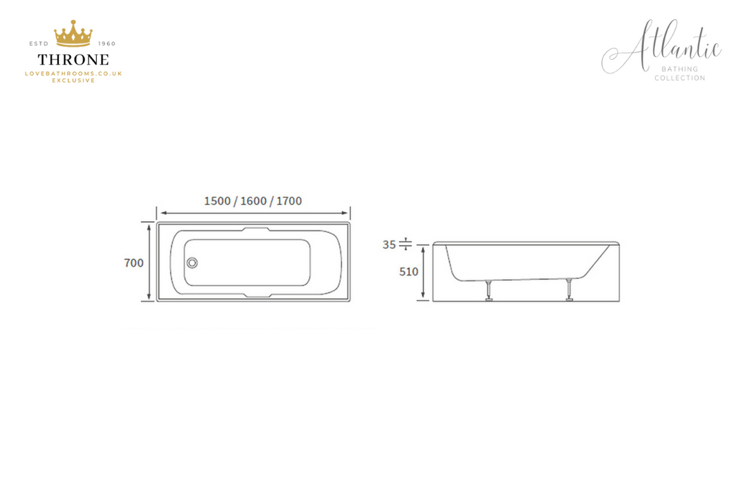 Throne - Atlantic - Gripped Bath - 1500x700x550mm