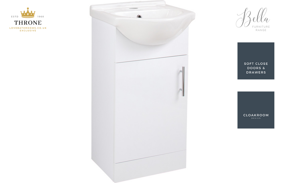 Throne - Bella - 450mm Basin Unit & Basin - White Gloss