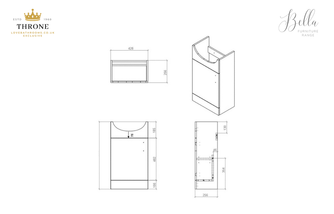 Throne - Bella - 450mm Basin Unit & Basin - White Gloss