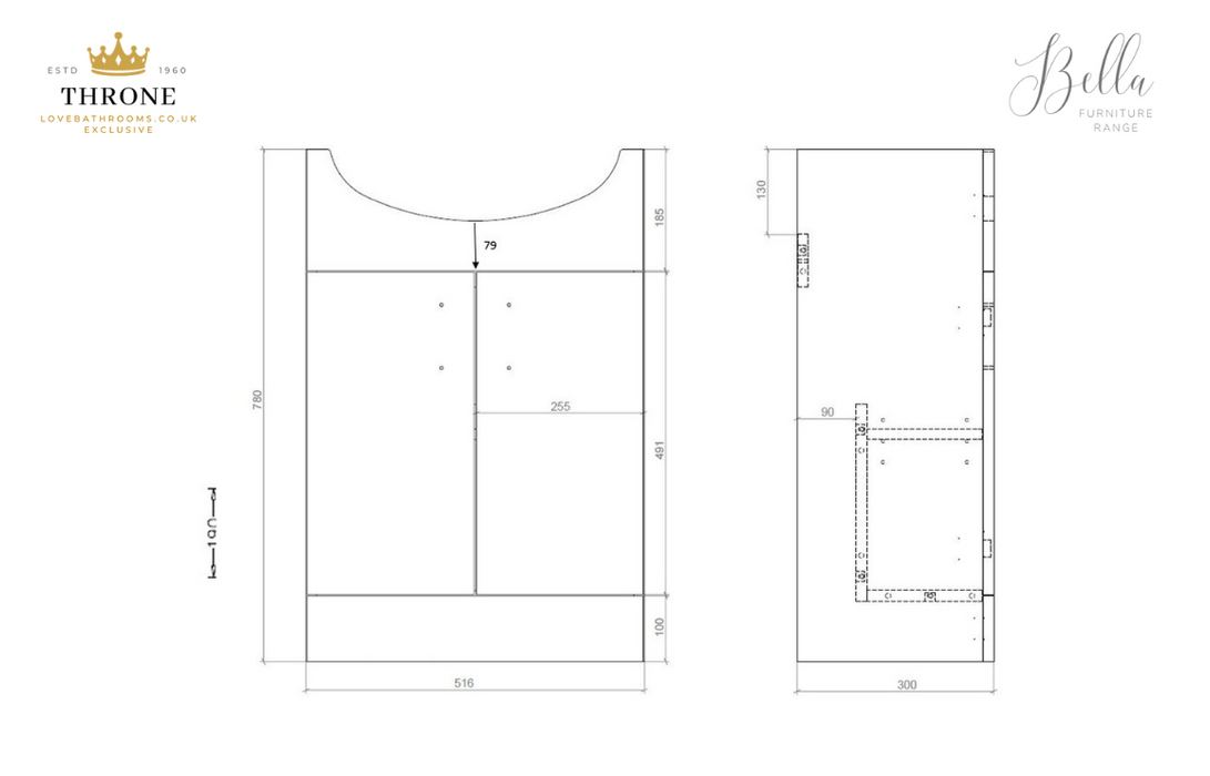 Throne - Bella - 560mm Basin Unit & Basin - White Gloss