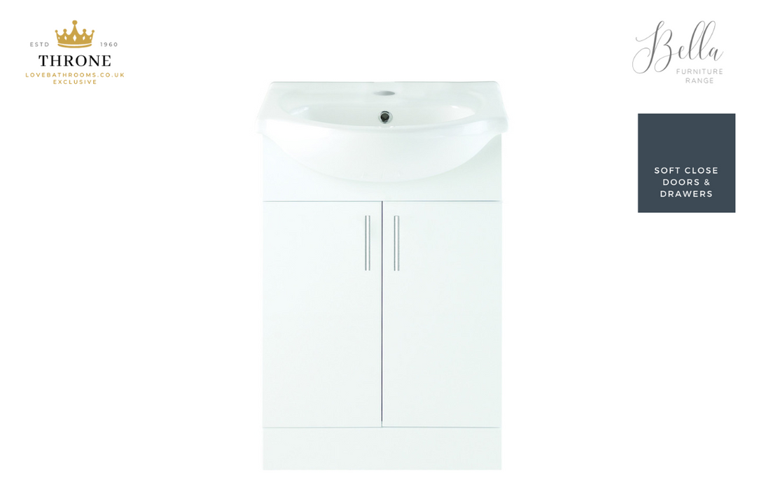 Throne - Bella - 650mm Basin Unit & Basin - White Gloss