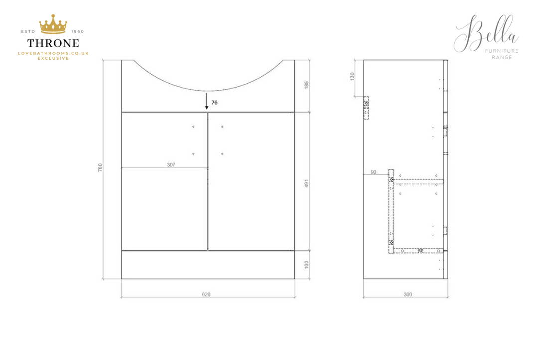 Throne - Bella - 650mm Basin Unit & Basin - White Gloss