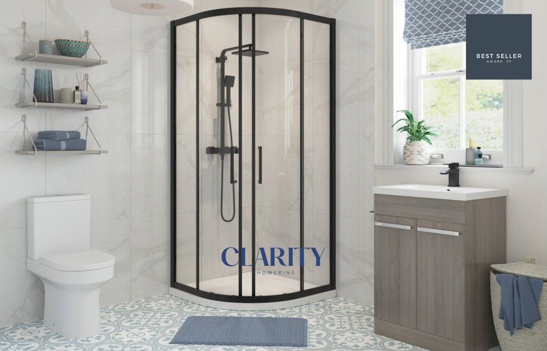 Clarity Showering - Kiss - 800mm 2 Door Quadrant Shower Cubicle - Black Frame