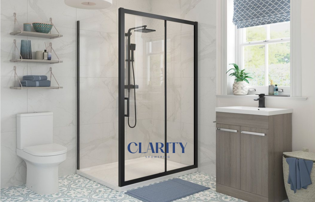 Clarity Showering - Kiss - 800mm Side Panel - Black Frame