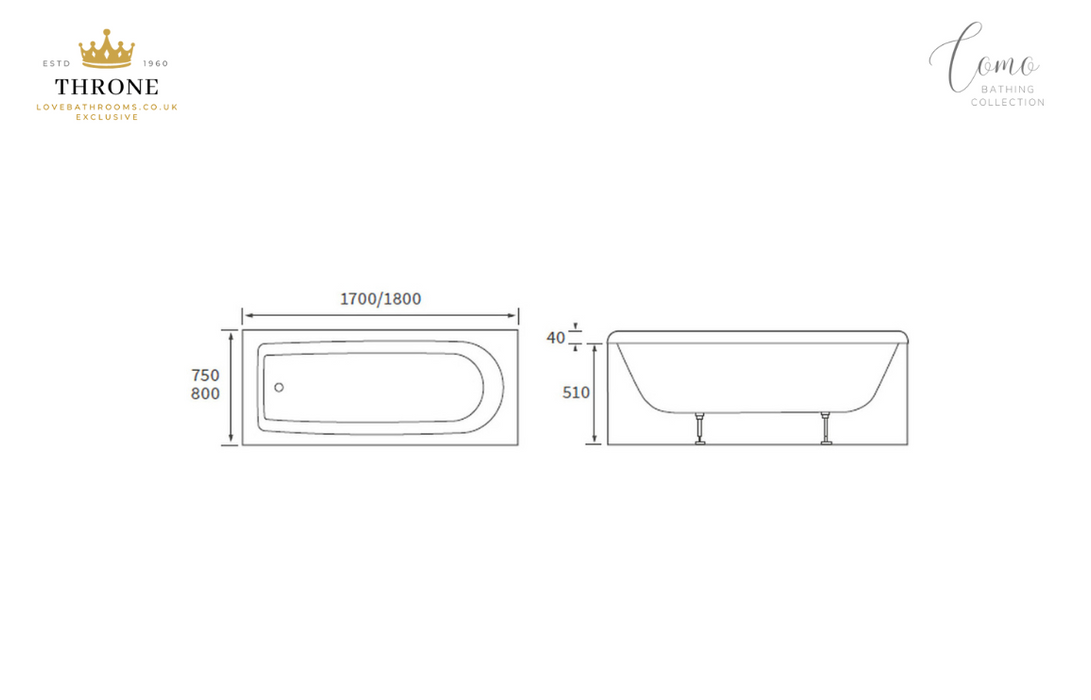 Throne - Como - Single Ended Supercast® Bath - 1700x750x550mm