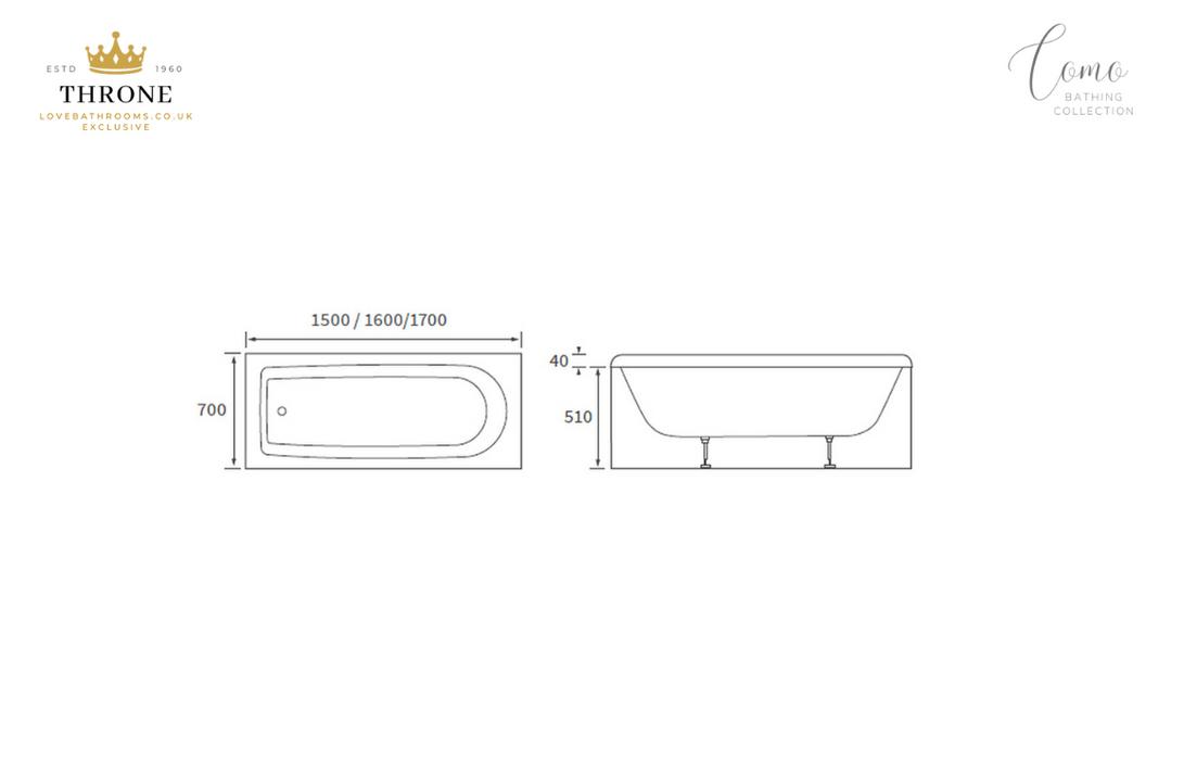 Throne - Como - Single Ended Supercast® Bath - 1700x700x550mm