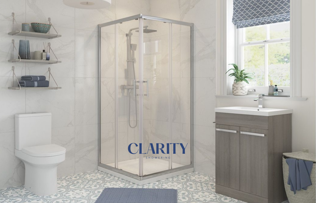 Clarity Showering - Kiss - 760mm Corner Entry Shower Cubicle - Chrome Frame