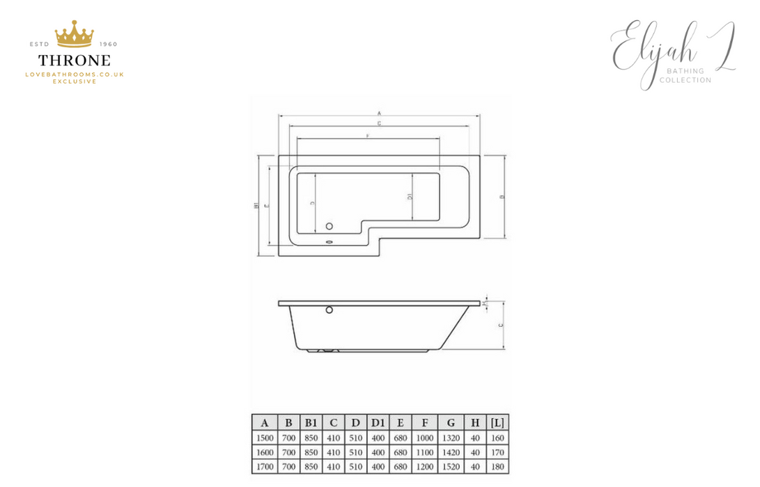 Throne - Elijah - L Shape Shower Bath Pack - 1500x850x560mm - Right Handed