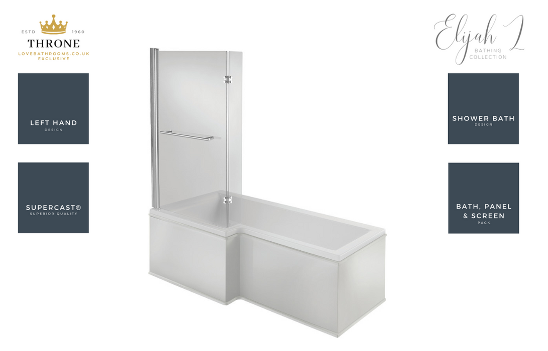 Throne - Elijah - L Shape Supercast® Shower Bath Pack - 1700x850x560mm - Left Handed