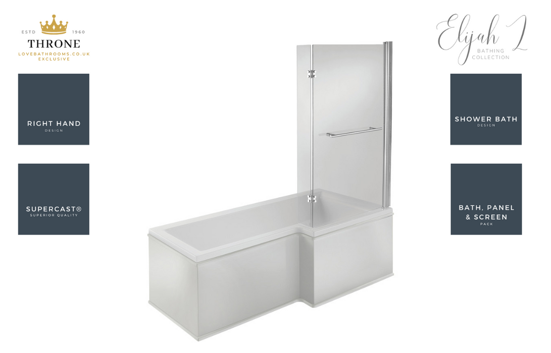 Throne - Elijah - L Shape Supercast® Shower Bath Pack - 1700x850x560mm - Right Handed