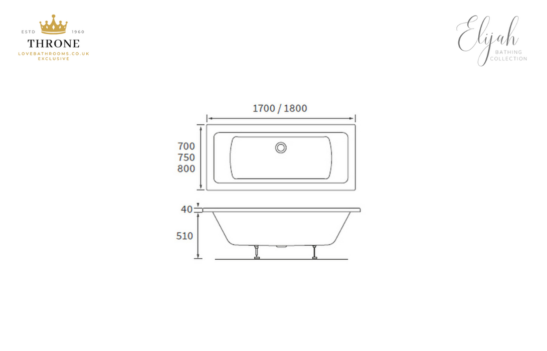 Throne - Elijah - Square Double Ended Bath - 1700x700x550mm