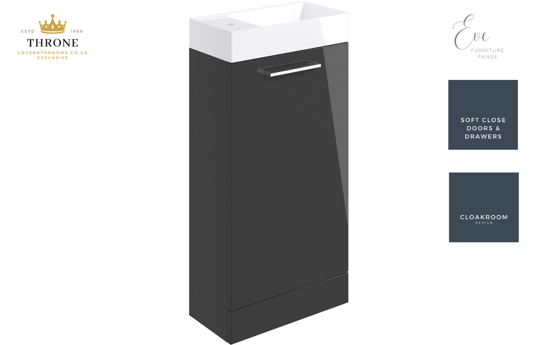 Throne - Eve - 410mm Floor Standing 1 Door Cloakroom Basin Unit - Anthracite Gloss