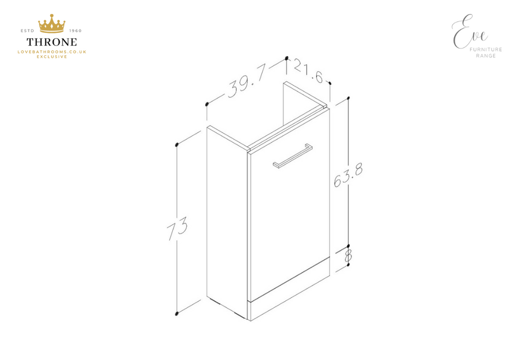 Throne - Eve - 410mm Floor Standing 1 Door Cloakroom Basin Unit - White Gloss