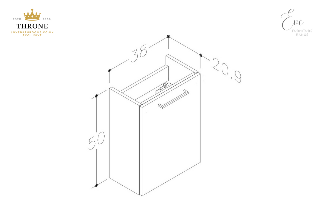 Throne - Eve - 410mm Wall Hung 1 Door Cloakroom Basin Unit - White Gloss