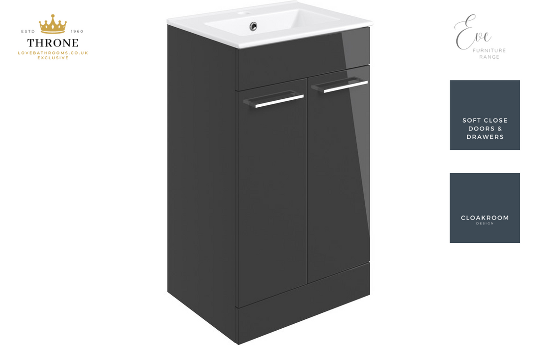 Throne - Eve - 510mm Floor Standing 2 Drawer Bathroom Vanity Unit - Anthracite Gloss