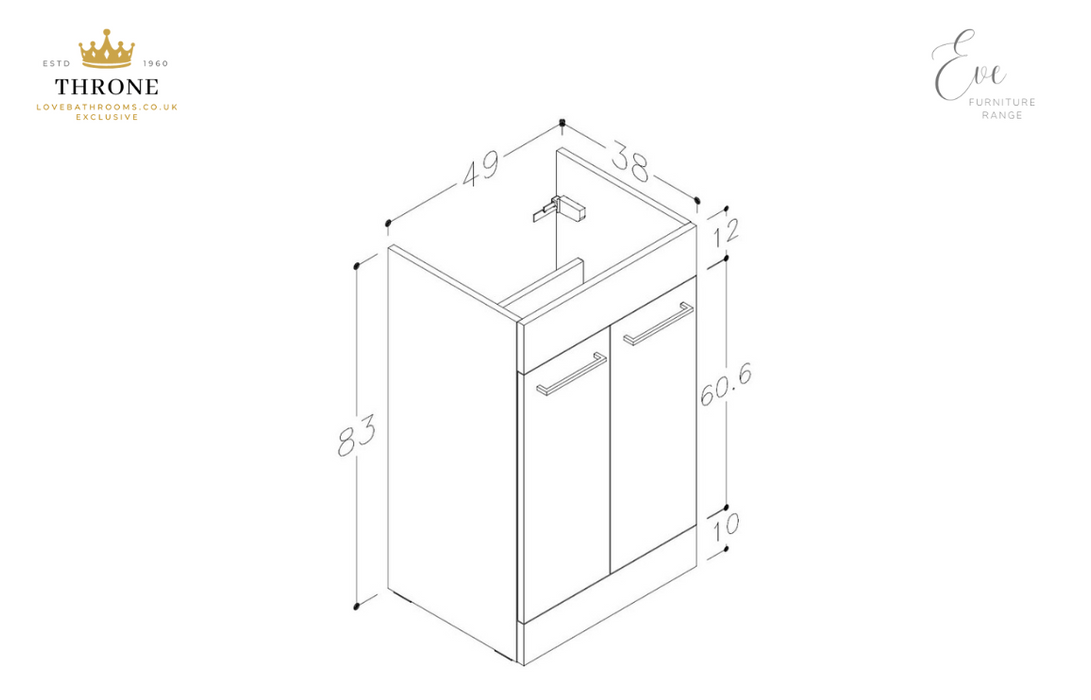 Throne - Eve - 510mm Floor Standing 2 Drawer Bathroom Vanity Unit - White Gloss