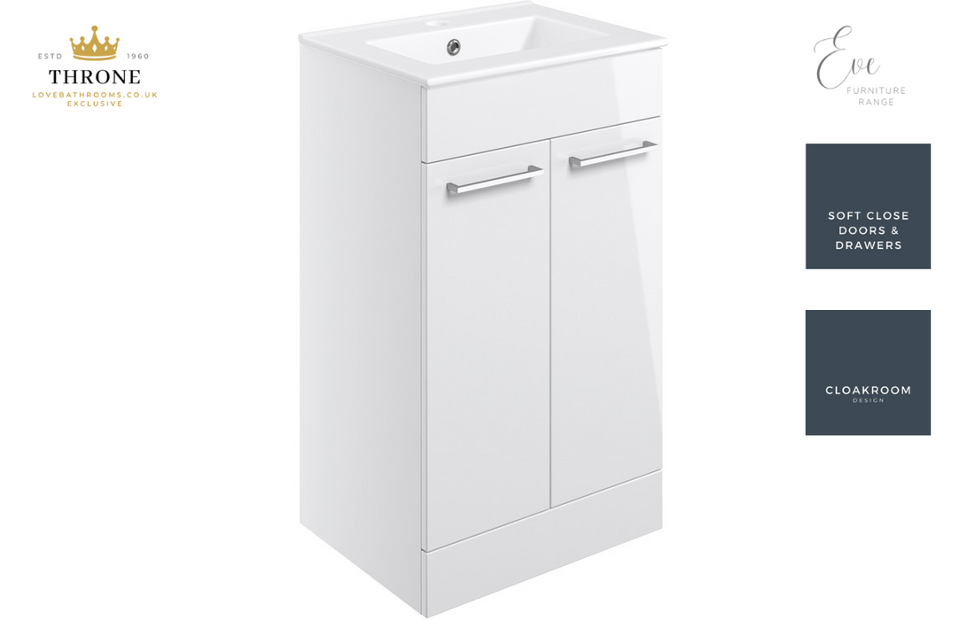 Throne - Eve - 510mm Floor Standing 2 Drawer Bathroom Vanity Unit - White Gloss