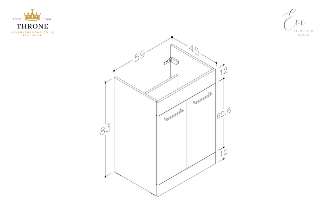 Throne - Eve - 610mm Floor Standing 2 Door Bathroom Vanity Unit - Anthracite Gloss