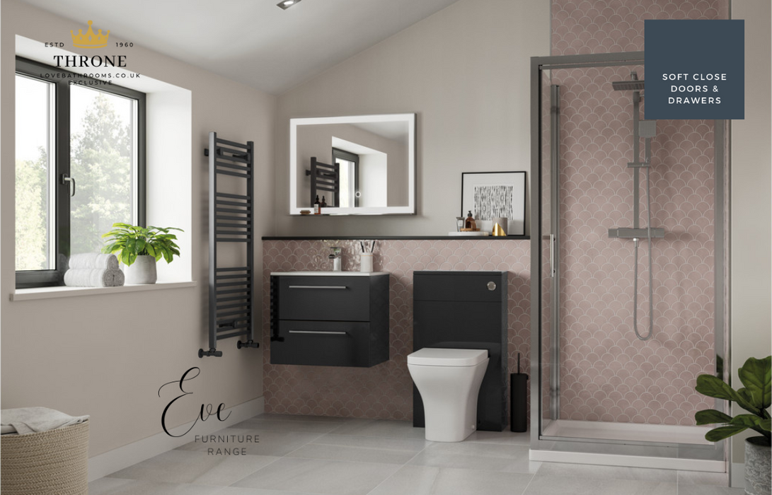 Throne - Eve - 410mm Wall Hung 1 Door Cloakroom Basin Unit - Anthracite Gloss