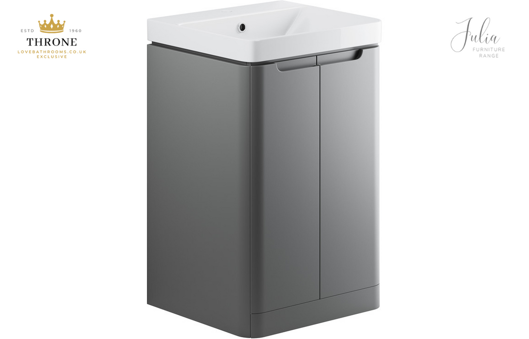 Throne - Julia - 500mm 2 Door Floor Standing Cloakroom Basin Unit - Matt Grey