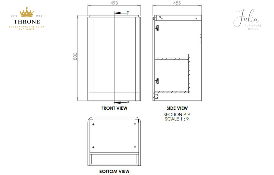 Throne - Julia - 500mm 2 Door Floor Standing Cloakroom Basin Unit - Matt Grey